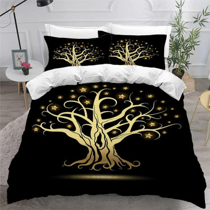 3D Bettwäsche-Set Goldener Baum des Lebens 220x240 cm