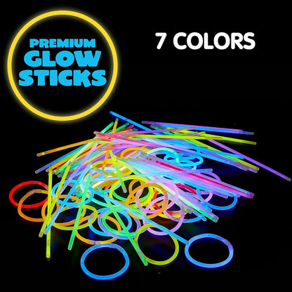 100 Knicklichter Set Neon Leuchtstäbe + Verbinder 7 Farben