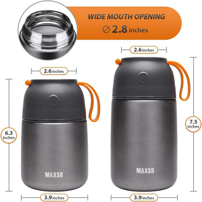 Thermobehälter 500ml & 700ml Edelstahl mit Löffel Set Grau - Warmhaltebecher für Essen, Babynahrung, Suppe, Joghurt