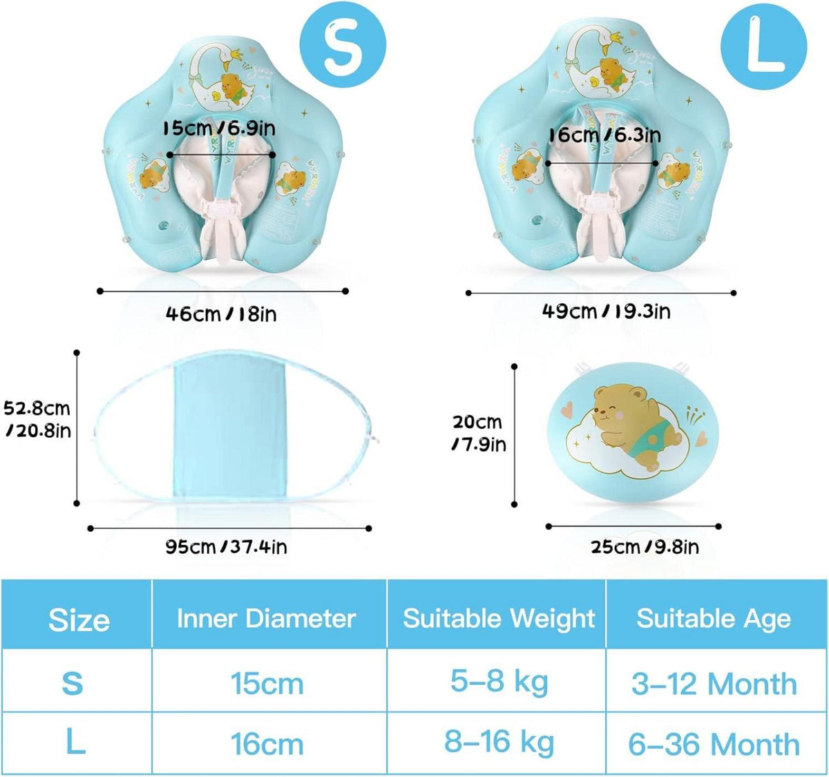 Schwimmring Baby Schwimmhilfe mit Sonnendach SPF 50+ Größe L 6-36