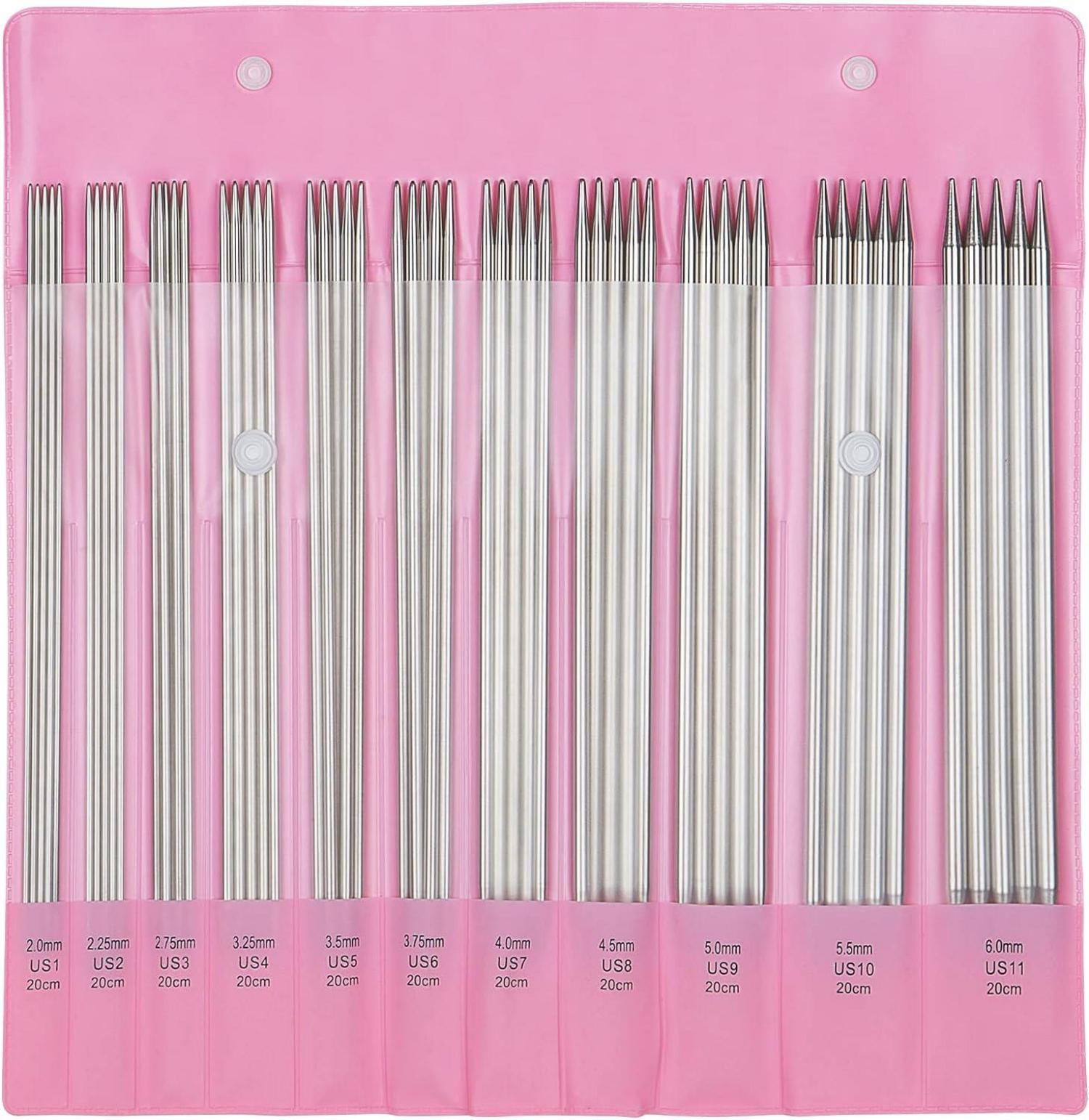 Edelstahl Stricknadeln Set Doppelspitz 2mm 6,0mm 55-teilig