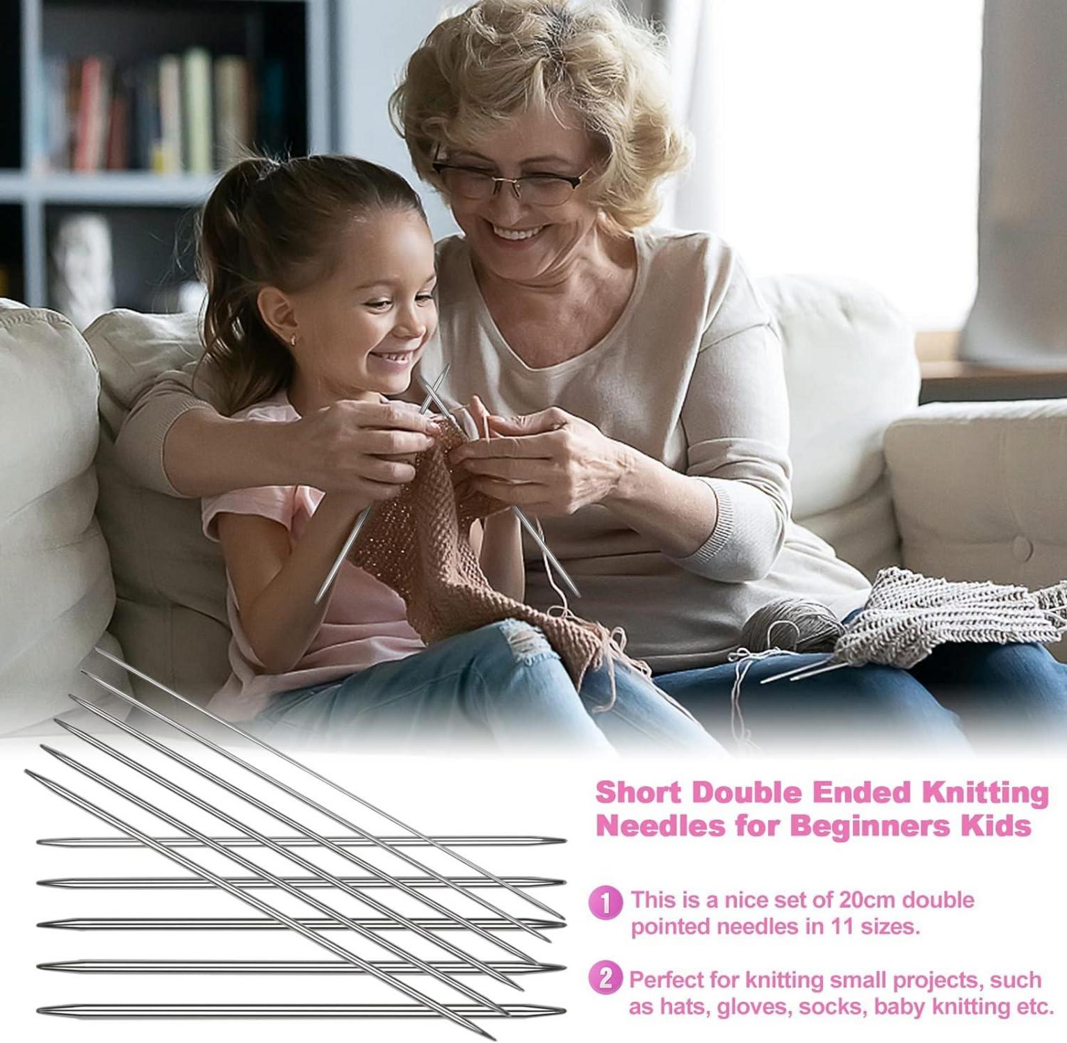Edelstahl Stricknadeln Set 2mm - 6,0mm Doppelspitz 55 Stück Rosa