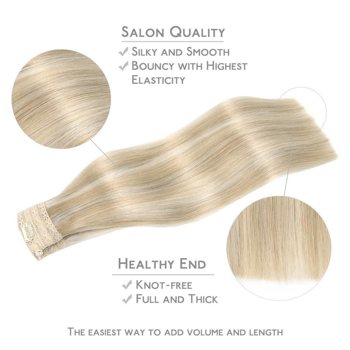 Echthaar Haarverlängerung Aschblond Highlights 35cm