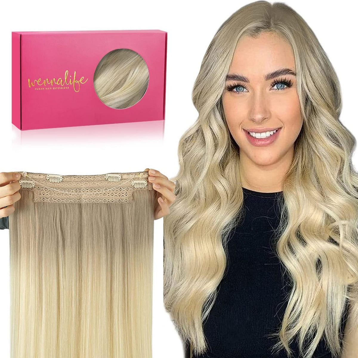 Echthaar Haarverlängerung Aschblond bis Platinblond 45cm