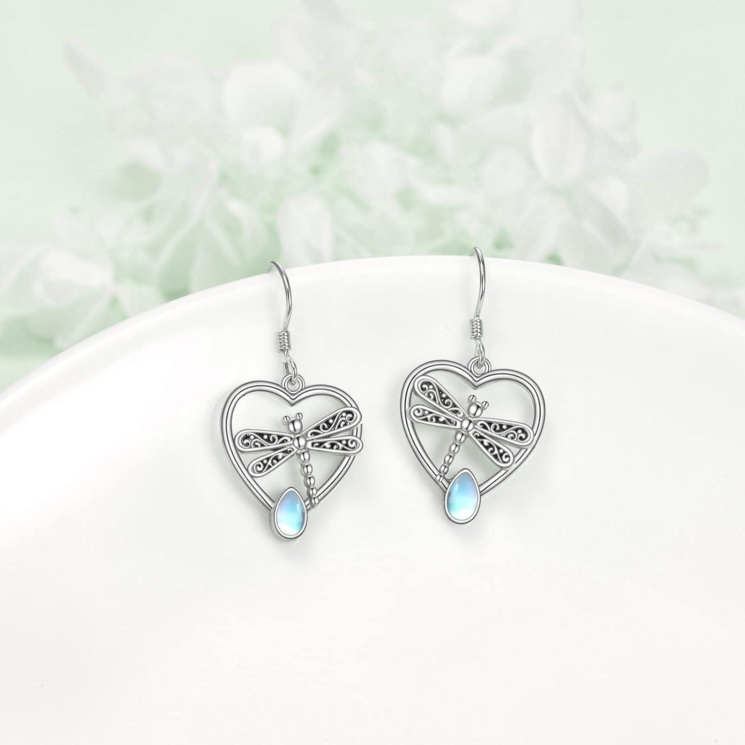 Libelle Ohrringe 925 Sterling Silber Mondstein Damen Geschenke
