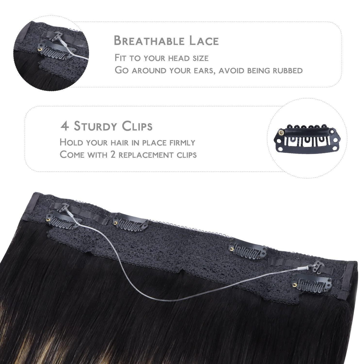 Echthaar Haarverlängerung Balayage Schwarz-Blond 35cm