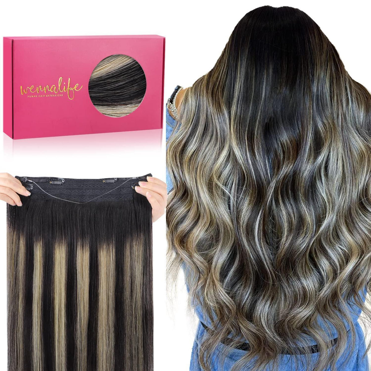 Echthaar Haarverlängerung 40cm Balayage Schwarz-Blond Wire Extensions
