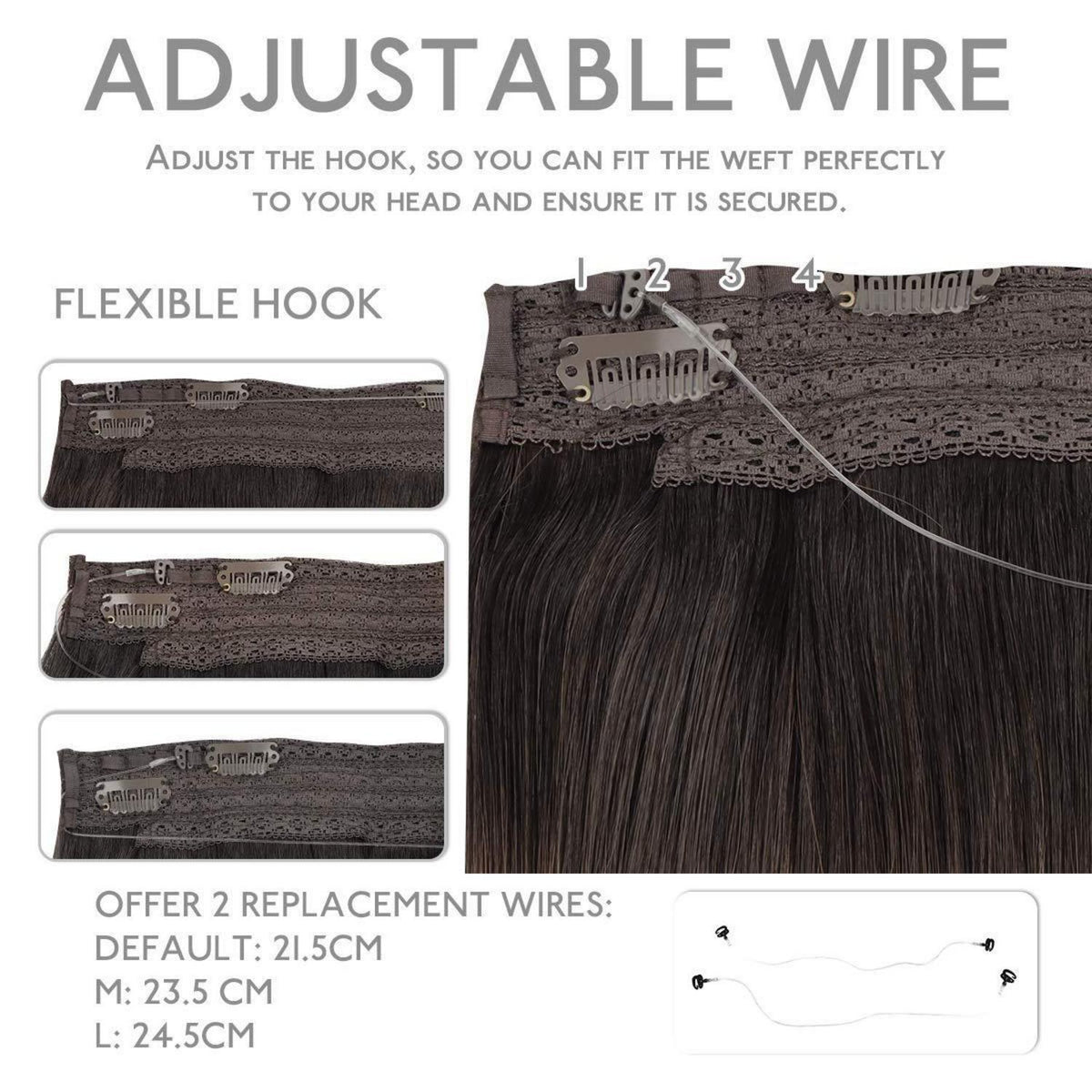 Echthaar Haarverlängerung Dunkelbraun 45cm Remy Draht Extension