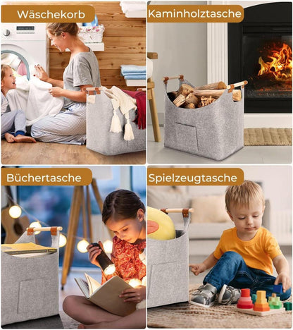 Großer Kaminholzkorb 45x32x40cm Faltbar mit Aufbewahrungstasche Holzgriff
