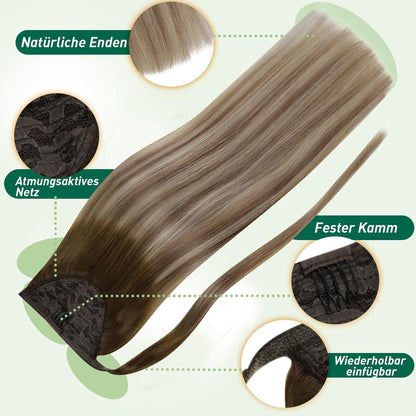 Echthaar Zopf Extension – Dunkelbraun Mix, 35cm