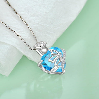 Geburtsstein Kette Damen 925 Sterling Silber Schmetterling Aquamarin