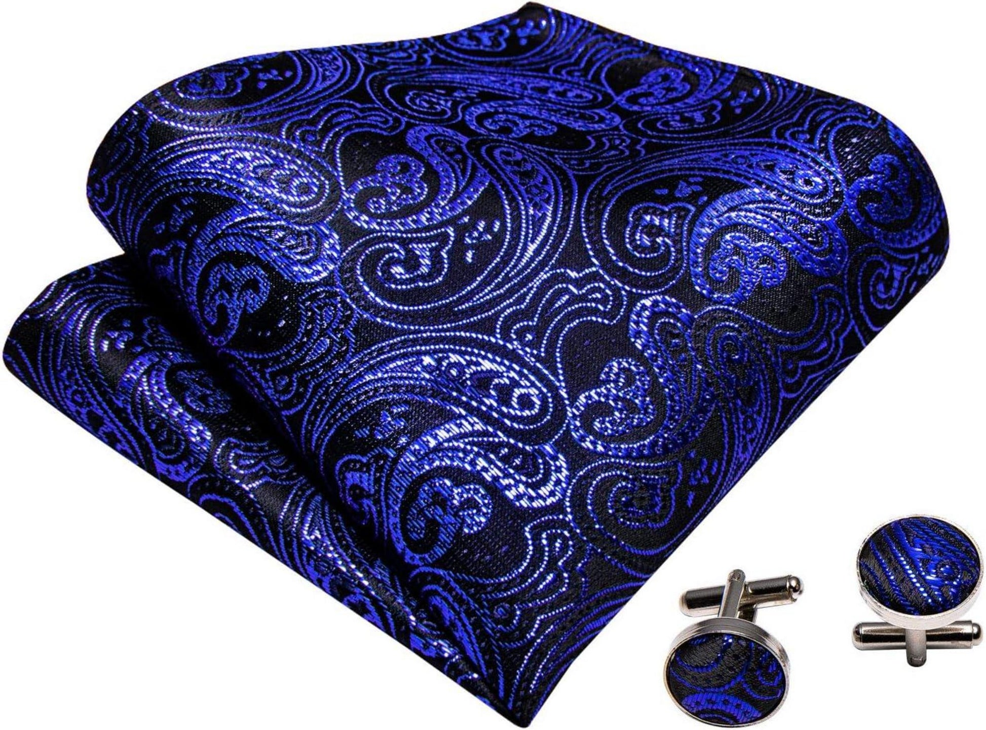 Herren Fliege Set Paisley Satin Einstecktuch Manschettenknöpfe