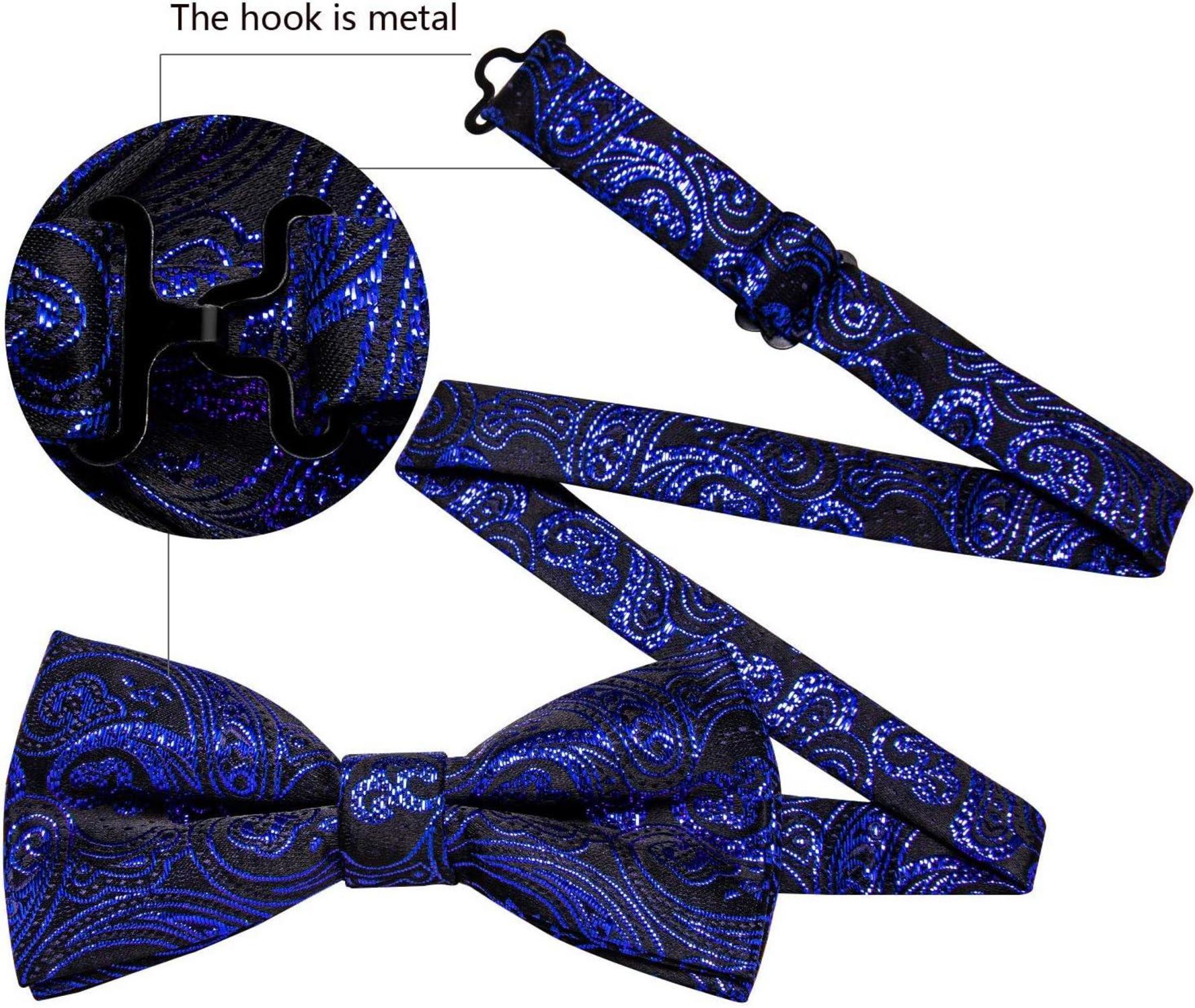 Paisley Satin Fliegen Set mit Einstecktuch und Manschettenknöpfe