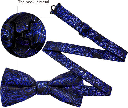 Paisley Satin Fliegen Set mit Einstecktuch und Manschettenknöpfe