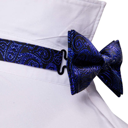 Paisley Satin Fliegen Set mit Einstecktuch und Manschettenknöpfe