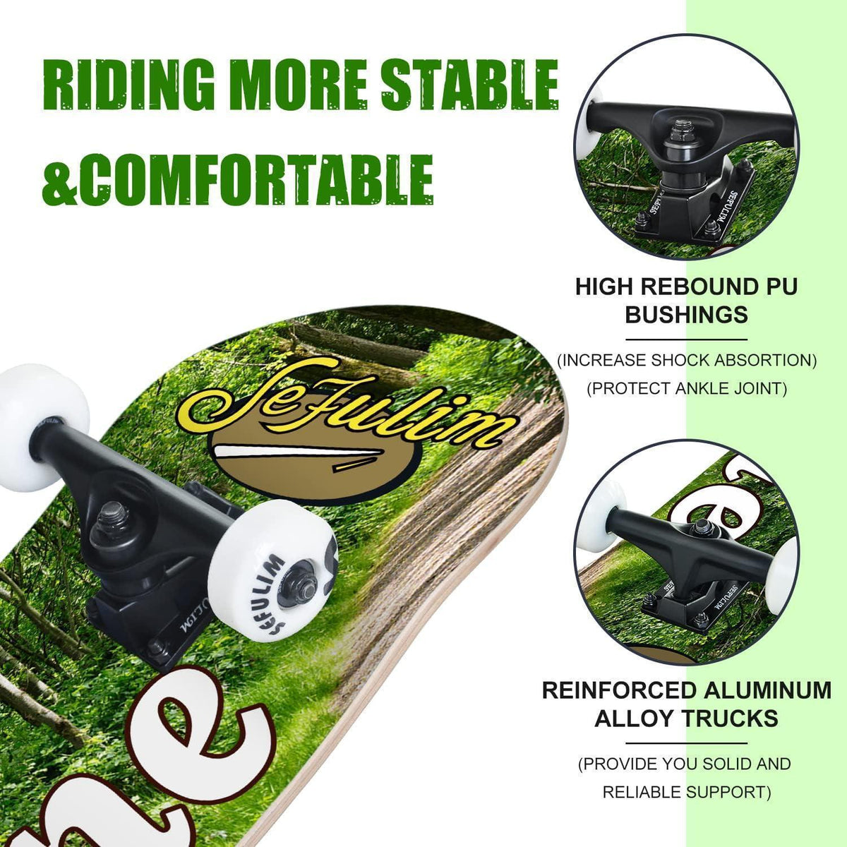 Skateboard 78,9 cm Doppel-Kick Deck Anfänger Grün