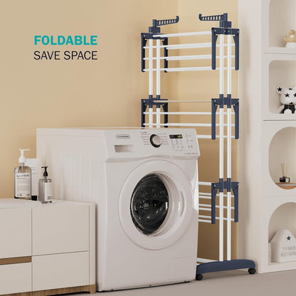 YOUDENOVA Wäscheständer Turm 4 Ebenen Metall 180cm Navy