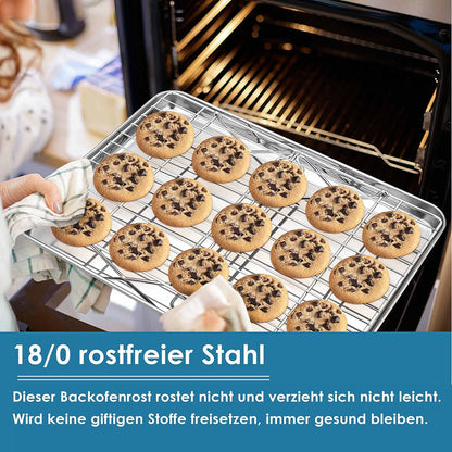2-Stöckiges Edelstahl Kuchengitter Set, 38x26 cm, Faltbar, Stapelbar, Spülmaschinenfest