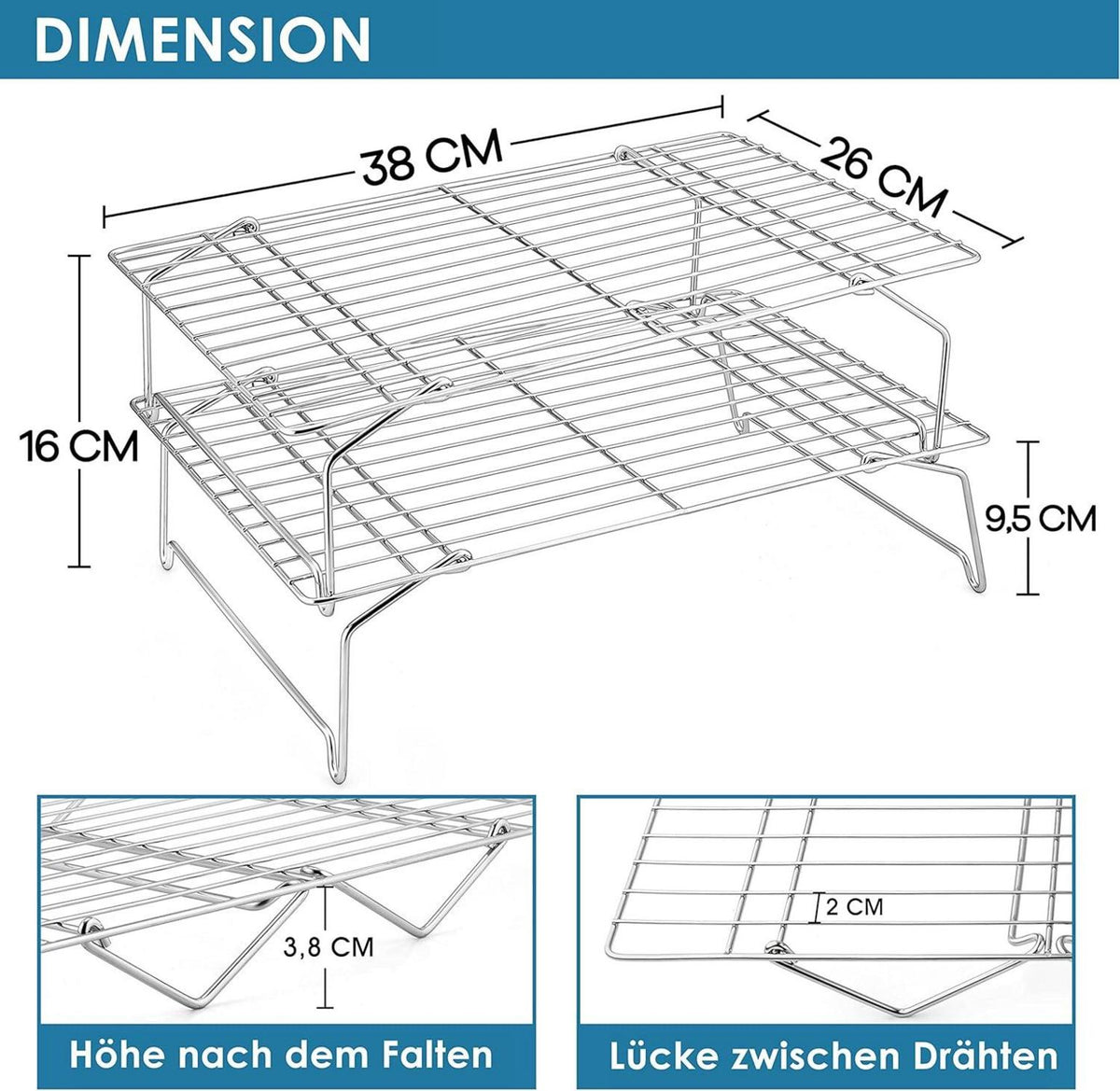 Herogo Edelstahl 2-Stöckiges Kuchengitter 38x26 cm stapelbar