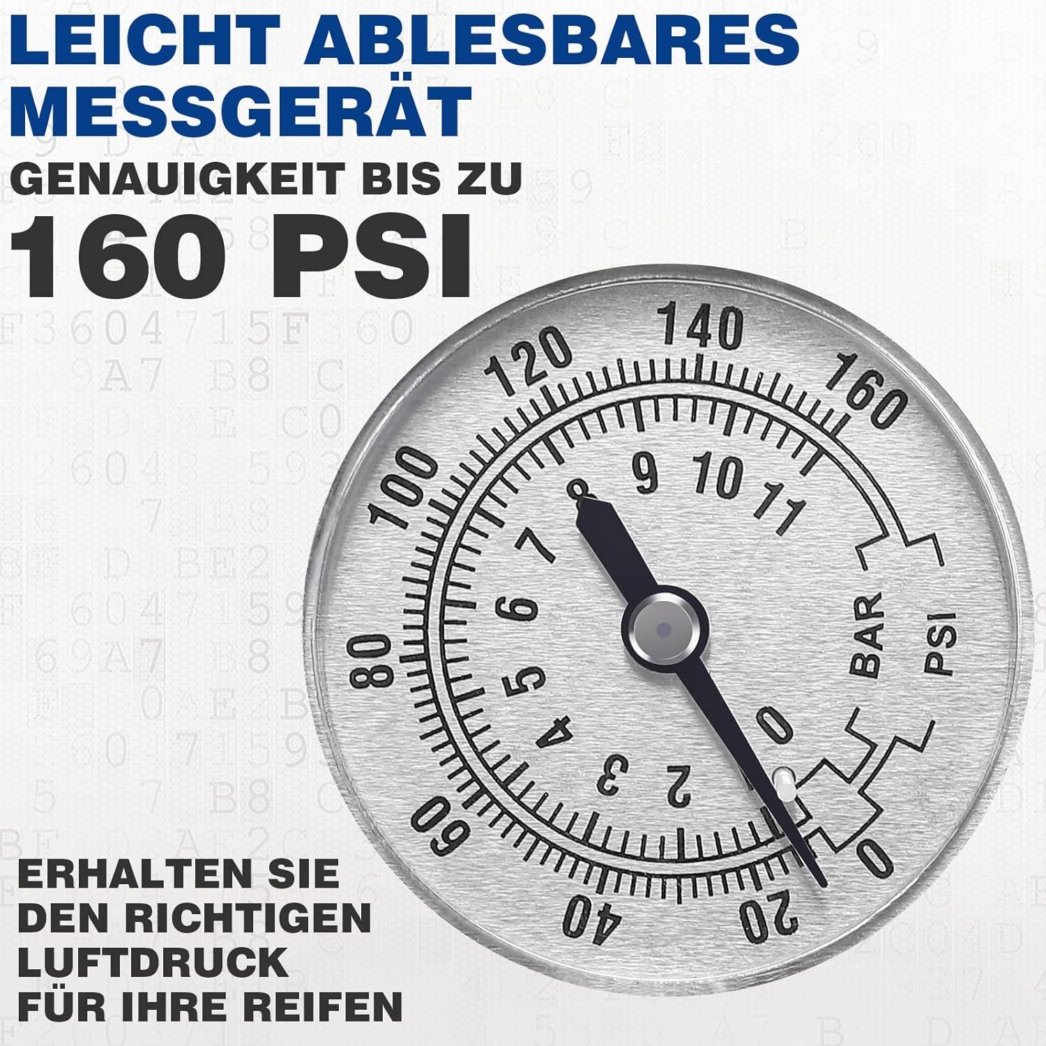 Standluftpumpe Fahrradpumpe für alle Ventile 11 Bar 160 Psi mit Manometer