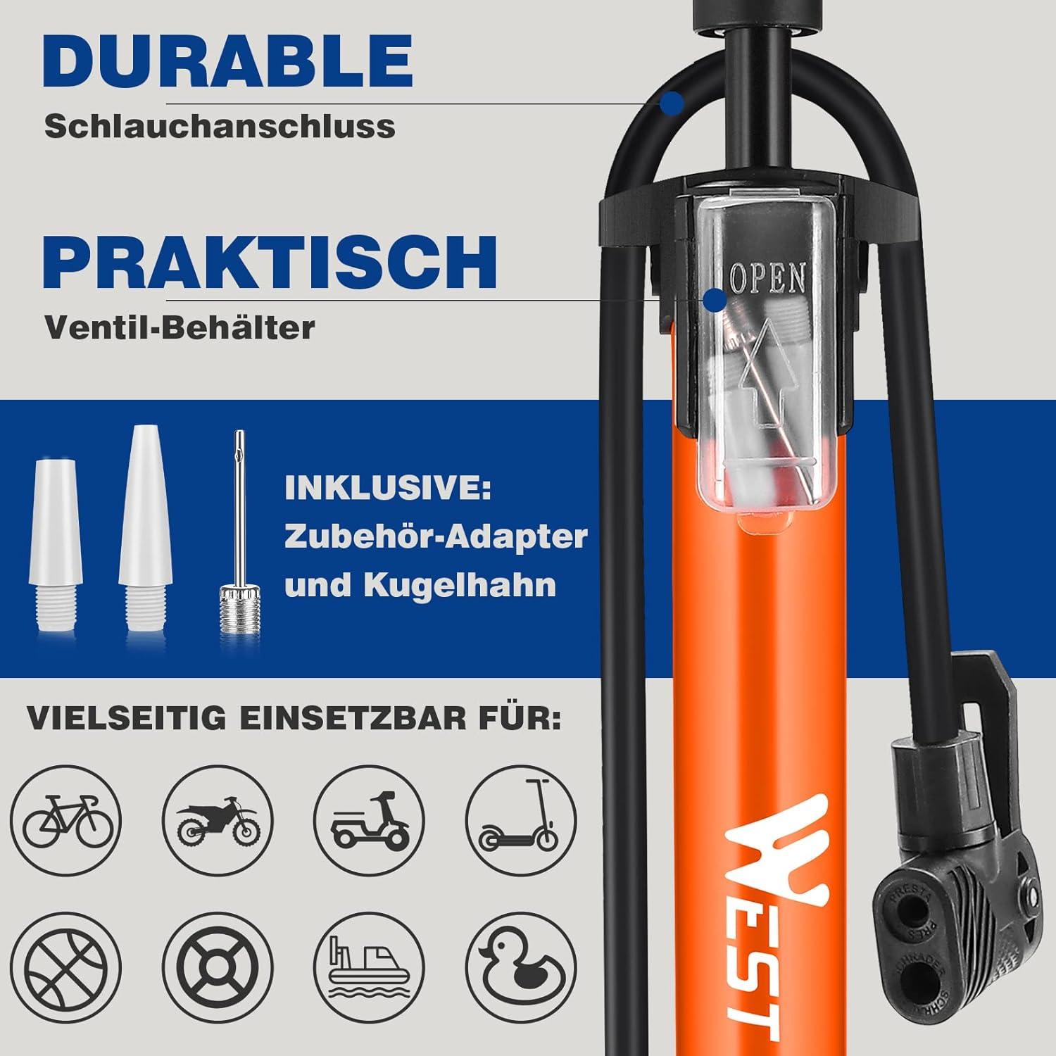 Hochdruck-Fahrradpumpe 11 Bar/160 Psi Standluftpumpe mit Manometer