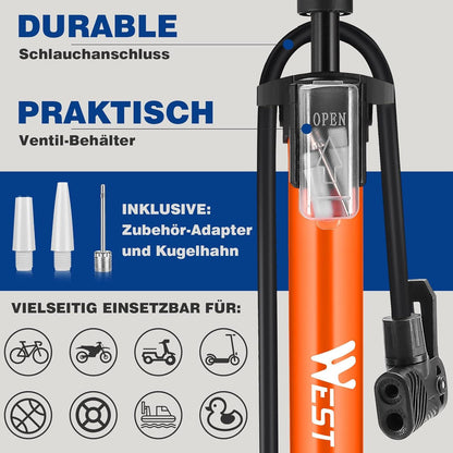 Hochdruck-Fahrradpumpe 11 Bar/160 Psi Standluftpumpe mit Manometer