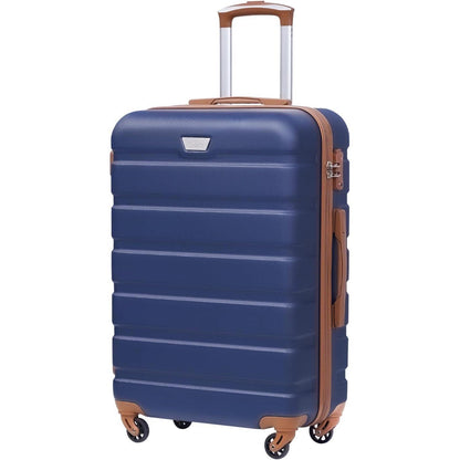 COOLIFE Mittelgroßer Reisekoffer Trolley Blau/Braun 60L