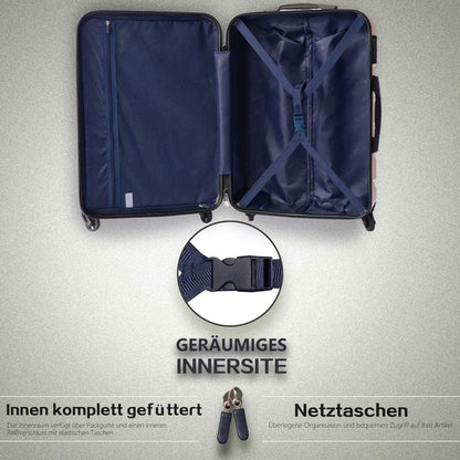 COOLIFE Mittelgroßer Reisekoffer Trolley Blau/Braun 60L
