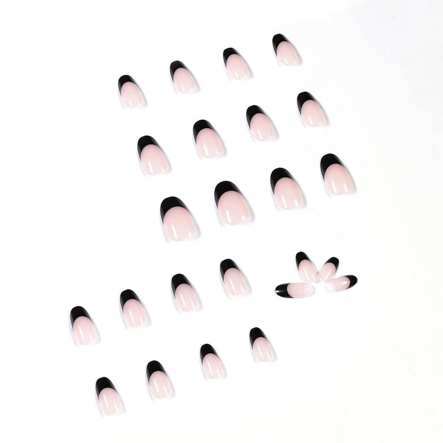 24 Kurze Schwarze Acrylnägel Press on Nägel Glossy Nude Oval Fingernägel Fake Nägel