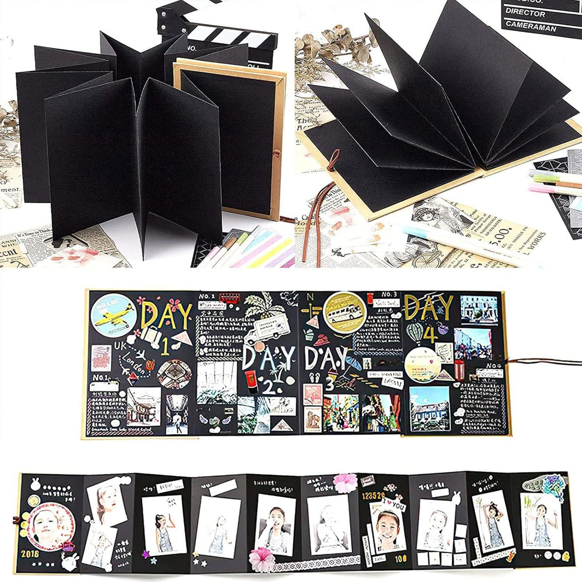 Fotoalbum zum Selbstgestalten 5 inch, Schwarzes DIY Scrapbook, Erinnerungsbuch