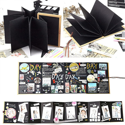 Fotoalbum zum Selbstgestalten 5 inch, Schwarzes DIY Scrapbook, Erinnerungsbuch