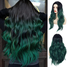 Lockige Ombre Schwarz Grün Synthetische Perücke Natürlich Cosplay