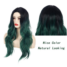 Lange Lockige Ombre Schwarz Grün Synthetische Perücke Frauen