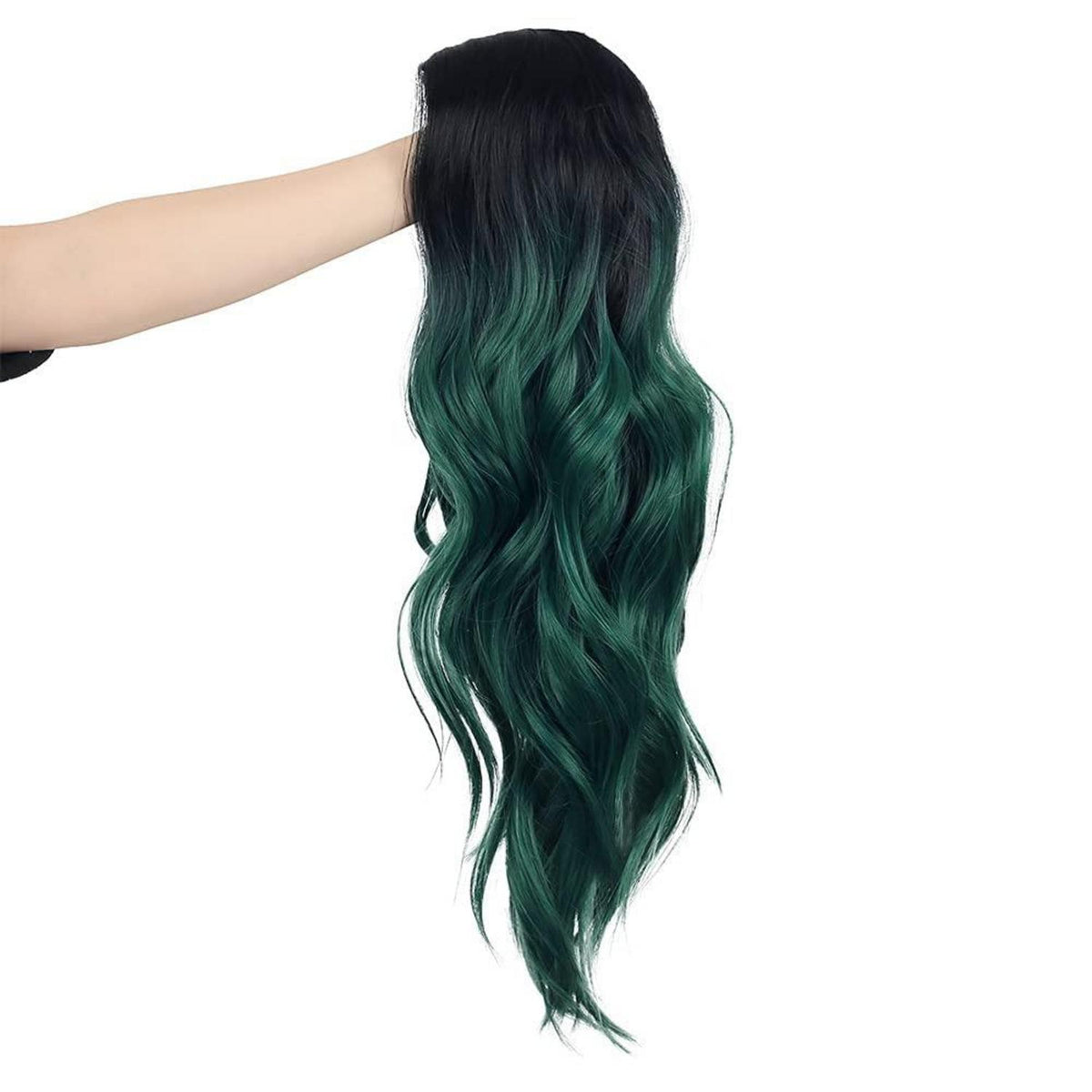 Lockige Ombre Schwarz Grün Synthetische Perücke Natürlich Cosplay