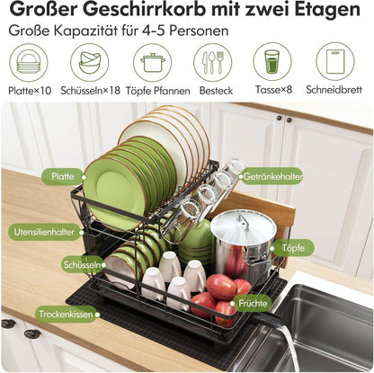 Boosiny Abtropfgestell Schwarz Edelstahl Geschirr Utensilienhalter Getränkehalter