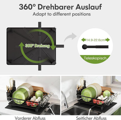 Boosiny Abtropfgestell Edelstahl Geschirr Organizer Schwarz Zweistufig