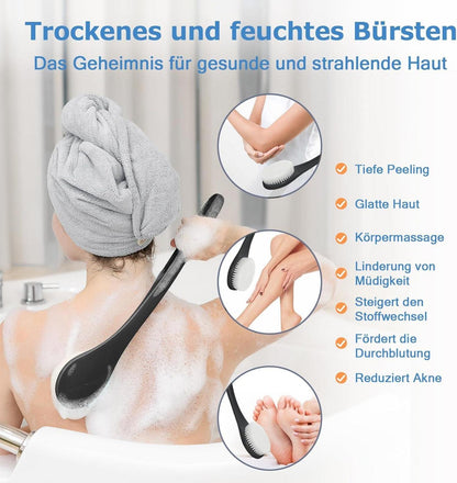 Rückenbürste Massagekörperbürste Schrubber Langstielig Peeling Durchblutung Schwarz