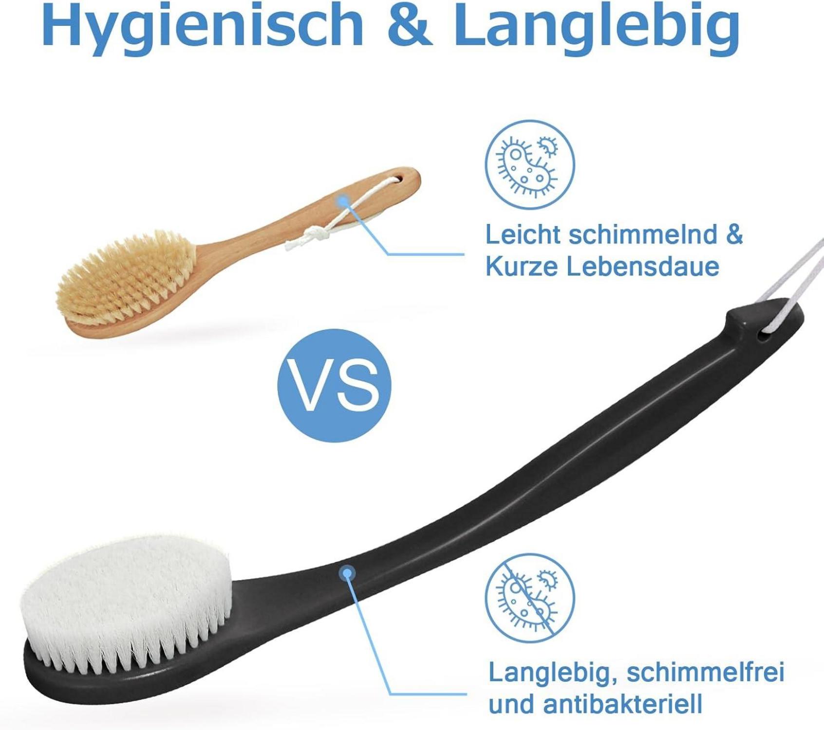 Schwarze Rückenbürste Massagebürste Peeling Duschbürste Stiel