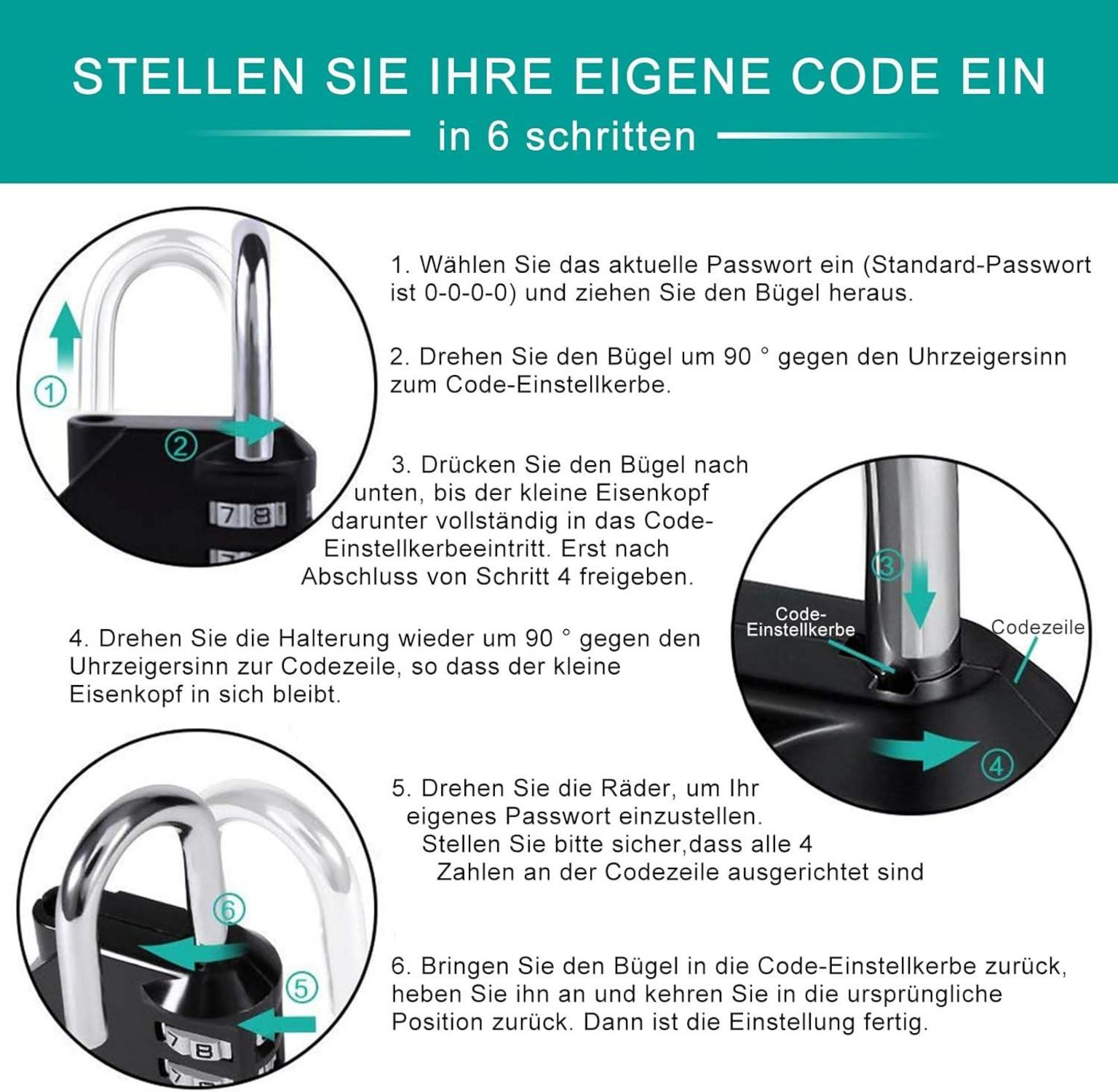 ZHEGE Zahlenschloss 4 Stellig Wetterfest für Fitnessstudio Tür Rosa