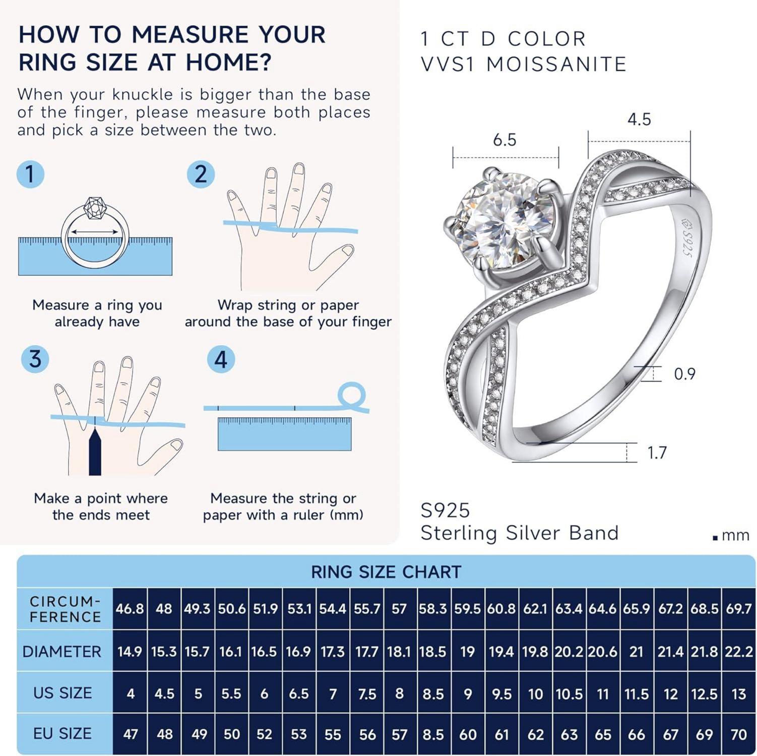 Moissainte Verlobungsring Damen 1 Karat Silber 925 Personalisiertes