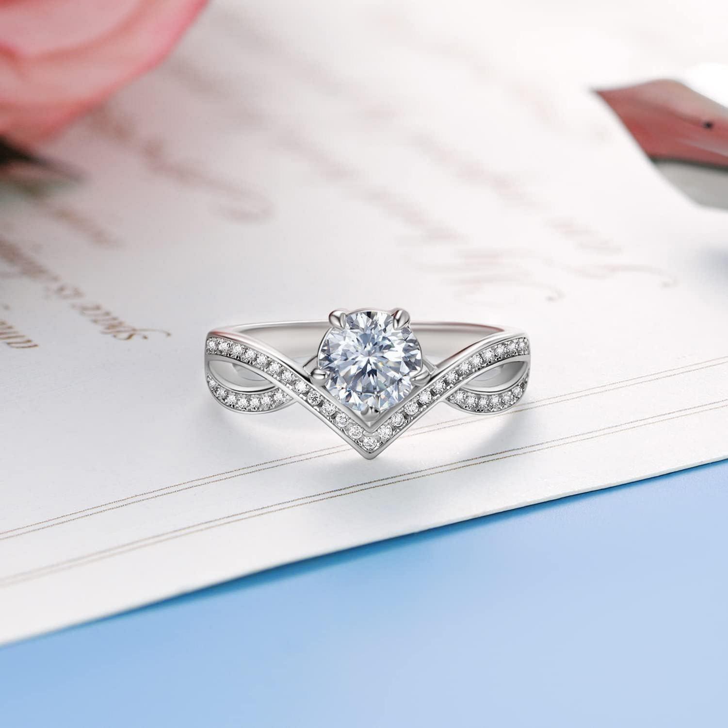 Moissanite Verlobungsring Damen 1 Karat Silber 925 Kronenform inkl. Geschenkbox