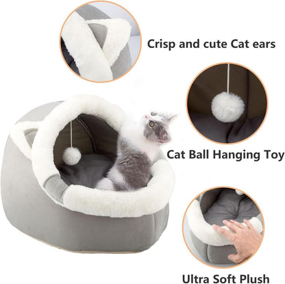 Kleines Katzenbett mit hängendem Spielzeug und Anti-Rutsch