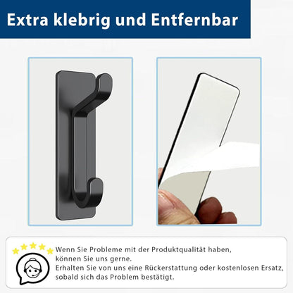 6kg Ultrastarker Selbstklebender Metall-Haken Schwarz Matt 4er Set