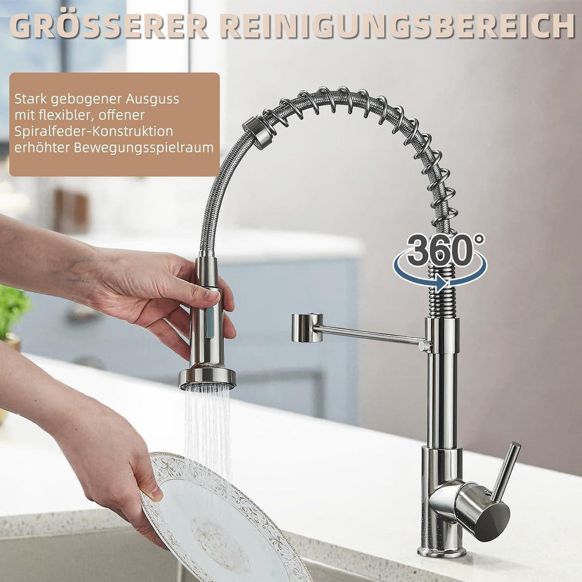Hochwertiger Edelstahl Küchenarmatur mit ausziehbarer