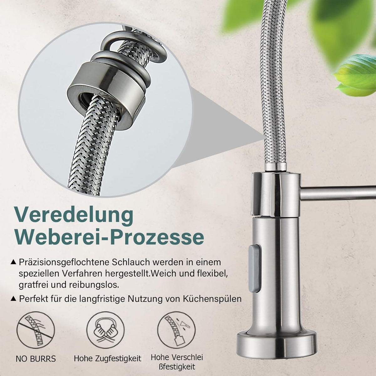 Hochdruck Küchenarmatur mit ausziehbarer Brause, 360° schwenkbar – Edelstahl