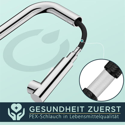 FORIOUS Hochdruck Küchenarmatur mit ausziehbarer Brause und 360° Schwenkbarkeit