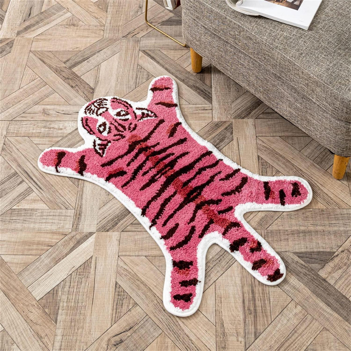 Rutschfeste Badematte Tiger Rosa Braun - Weiche Fußmatte für Bad & Co.
