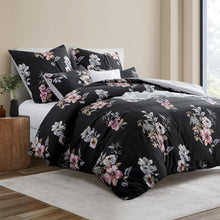 Bettwäsche Set Schwarz Blumenmuster 200x200cm Mikrofaser mit