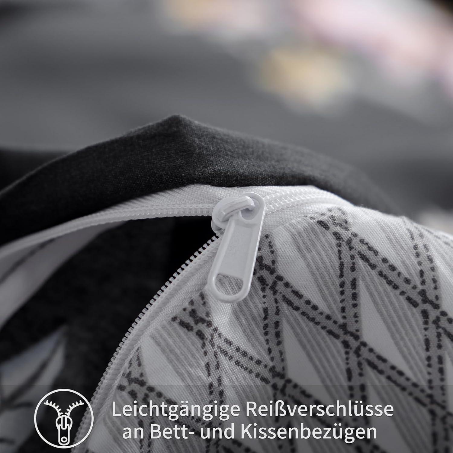 Bettwäsche Set 200x200 Schwarz Blumen Muster Mikrofaser Weich & Bügelfrei