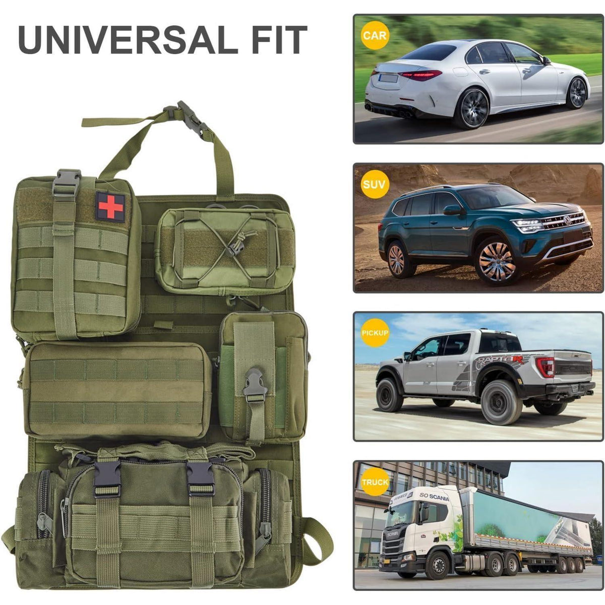 Taktischer Auto-Organizer Set für Rücksitz – 6tlg. Army Green